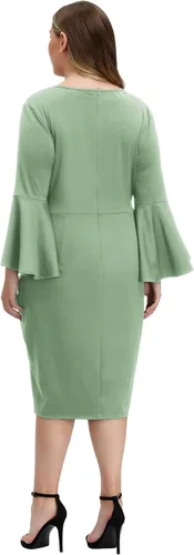 Miniatura 3 de Hanna Nikole Vestido de cóctel con volantes y mangas acampanadas para mujer, talla grande