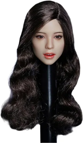Miniatura 8 de Fremego Esculpe de cabeza femenina a escala 1/6, expresión de niña asiática, cabeza de cabello negro tallada para cuerpo de figura de acción PH TBL