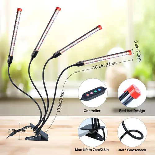 Miniatura 7 de GameChanger! Luces de crecimiento de 36 W, no 15 W, 4 cabezales con clip fuerte para plantas de interior con temporizador, mejor regalo para amantes