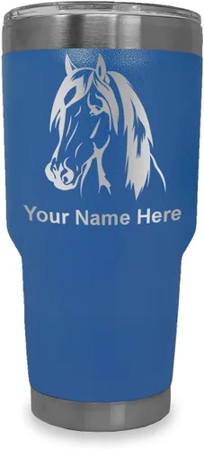 Miniatura 16 de LaserGram Vaso aislado al vacío de 20 onzas, cabeza de caballo 1, grabado personalizado incluido (negro)