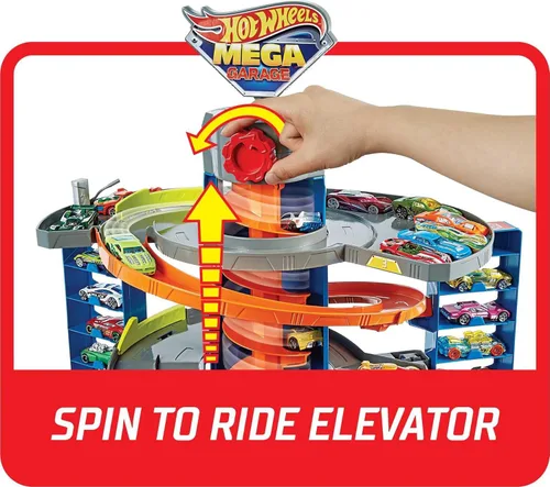Miniatura 8 de Hot Wheels City Mega Garage Juego con elevador de corcho y almacenamiento para más de 60 autos, incluye 1 vehículo Hot Wheels a escala 1:64, regalo