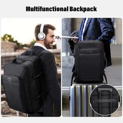 Miniatura 5 de HOMIEE Mochila de viaje de 22 x 14 x 9 aprobada por aerolíneas de 50 L, mochila de viaje extragrande expandible para laptop, color negro