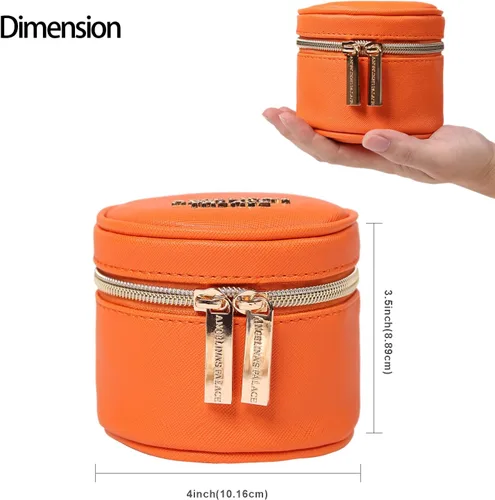 Miniatura 3 de Angelina's Palace Estuche organizador de joyas redondo, bolsa de viaje, regalos de dama de honor, caja de cuero vegano para collar, aretes, pulsera
