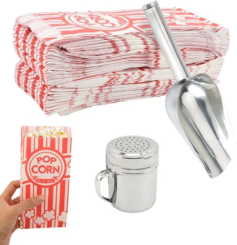 Miniatura 9 de Kit de suministros para máquina de palomitas de maíz, juego de 202 piezas con 200 bolsas de palomitas de maíz de 1 oz, cuchara de acero inoxidable