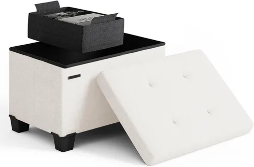 Miniatura 12 de Cubo otomano de almacenamiento con cubo pequeño, otomana cuadrada de 15 pulgadas con almacenamiento para sala de estar y dormitorio, reposapiés