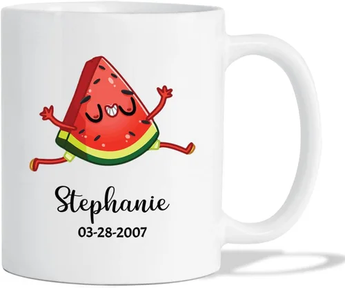 Miniatura 9 de Taza de café blanca personalizada con mano agitada de manzana con nombre de bebé, taza de cerámica personalizada para amantes de la fruta