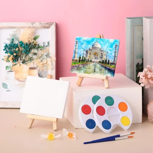 Miniatura 4 de Glenmal Juego de pintura de acuarela de 3 x 4 pulgadas, lienzo pequeño con pinturas de caballete, juego de pinceles para niños, recuerdos de fiesta