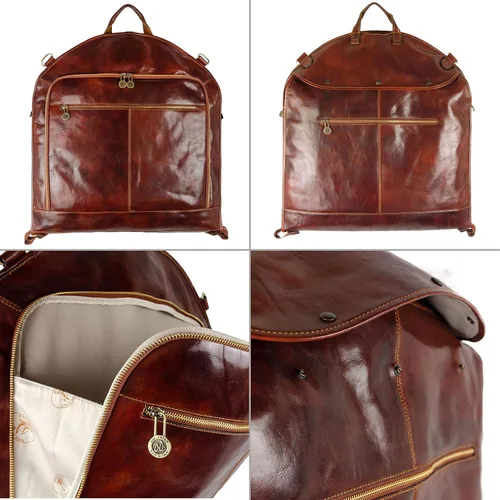 Miniatura 3 de Time Resistance Bolsa de ropa de cuero Traje Duffel Slim Maleta de mano Vestido Bolsa de protección Marrón