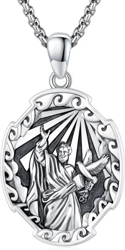 Miniatura 633 de Collar con colgante de plata de ley 925 con medalla de San Patrón, joyería religiosa para hombres y mujeres, con cadena de acero inoxidable 316L