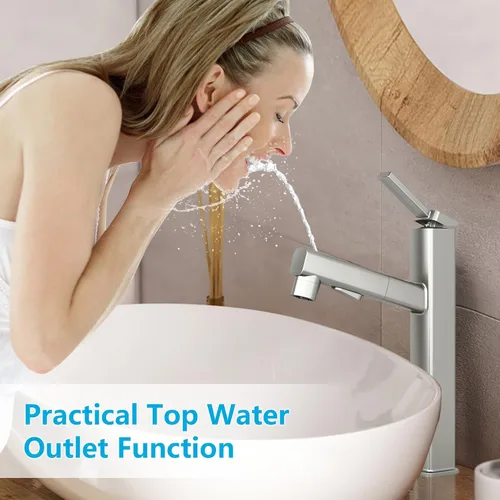 Miniatura 2 de MIAOHUI Grifo de Lavabo de Vasija con Rociador Extraíble, Grifo Alto de Lavabo de Baño de 3 Modos de Rociado, Grifos Altos de Baño para Lavabo de 1