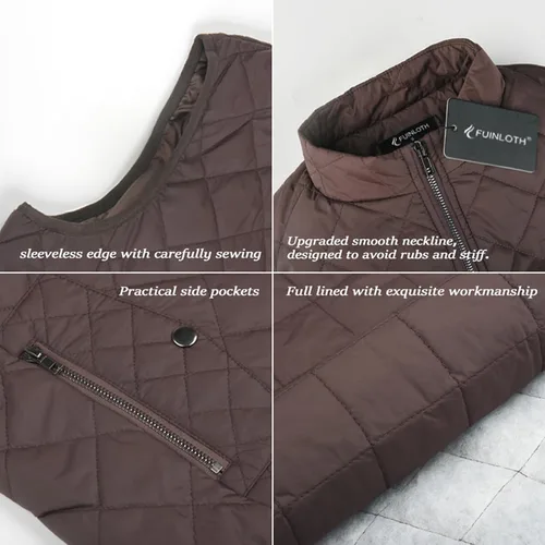 Miniatura 5 de Fuinloth - Chaleco acolchado para mujer, diseño de cuello alto, ligero, con cierre