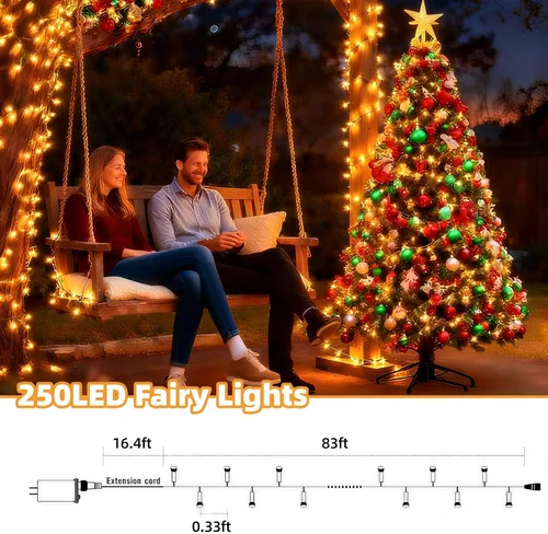 Miniatura 5 de AHAWILL Luces de Navidad blancas cálidas para exteriores, tira de 250 luces LED de 83 pies con 8 modos, luces de árbol de Navidad para interiores