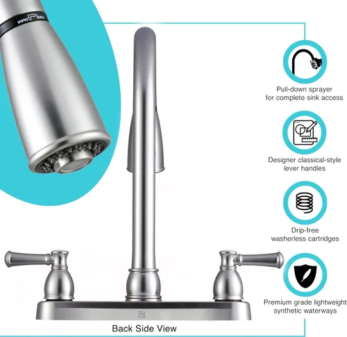 Miniatura 8 de Llave para fregadero de cocina Dura Faucet, llave de reemplazo no metálica con doble palanca para casas rodantes, caravana quinta rueda