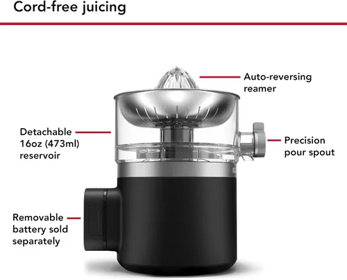 Miniatura 2 de Exprimidor de cítricos inalámbrico KitchenAid Go - la batería se vende por separado, KCJR160, Negro mate