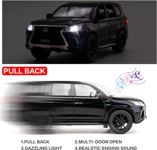 Miniatura 3 de BDTCTK 1/32 Compatible con Lexus LX570 Off-Road en SUV de lujo, auto de juguete de aleación de zinc con sonido y luz para regalo para niños y niñas