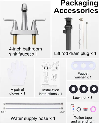 Miniatura 8 de WOWOW Grifo de Baño de 2 Manijas de 4 Pulgadas Centerset para Lavabo de Baño, Grifo Mezclador de Lavabo Sin Plomo con Tapón de Drenaje de Varilla A.