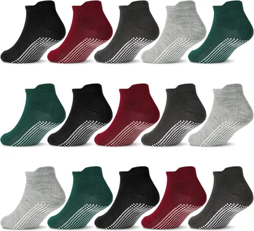 Miniatura 14 de GRPSKCOS Calcetines Antideslizantes para Niños Pequeños 15 Pares Calcetines de Agarre Antideslizantes de Corte Bajo para Niños y Niñas de 1 a 7 Años