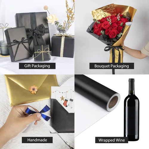 Miniatura 7 de NESCCI Papel de regalo negro de metal mate, papel de color sólido, papel de regalo perfecto para bodas, día de San Valentín, cumpleaños, Navidad