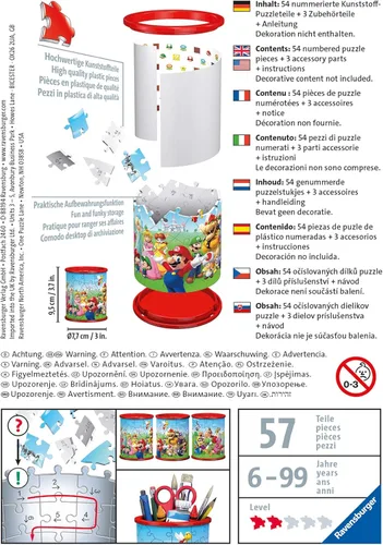 Miniatura 3 de Ravensburger - Taza de lápices Super Mario - Rompecabezas 3D - Organizador de escritorio para construir con gráficos icónicos de Mario - 54 piezas