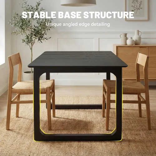 Miniatura 8 de HNY Mesa de comedor de madera extensible para mesas de cocina rectangulares modernas de 4 a 8 pulgadas, 71 pulgadas con base de madera, mesa de Negro