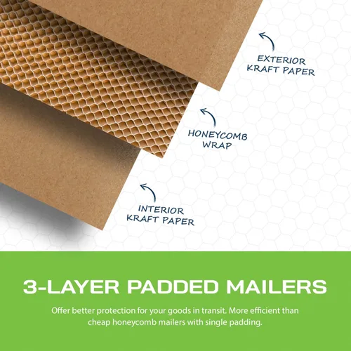 Miniatura 3 de Sobres acolchados de panal biodegradables y compostables (14.25 x 20 pulgadas – 50 unidades) sobres de envío de papel con revestimiento hexagonal