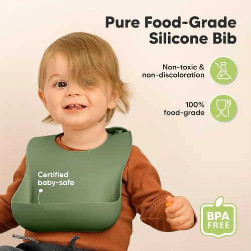 Miniatura 2 de KeaBabies Paquete de 2 baberos de silicona para bebés, niñas y niños, baberos resistentes de grado alimenticio para comer, atrapa alimentos grandes