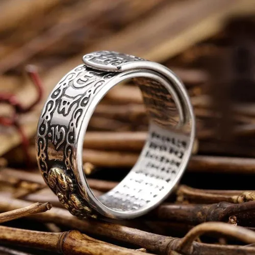 Miniatura 8 de SANGHAI Feng Shui Pixiu Anillo Feng Shui Pixiu Mani Mantra Protección de Riqueza Anillo Amuleto Riqueza Abierto Abierto Anillo Budista Joyería