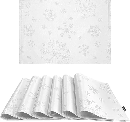 Miniatura 10 de HARORBAY Juego de 6 manteles individuales blancos, manteles individuales con copos de nieve dorados para comedor, cocina, fiesta, vacaciones