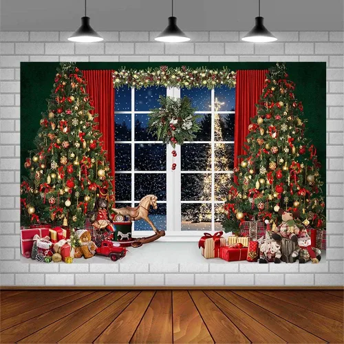 Miniatura 3 de AIBIIN Telón de fondo de Navidad de invierno de 10 x 7 pies para fotografía, árbol de Navidad, ventana, noche, Papá Noel, nieve, fondo para niños