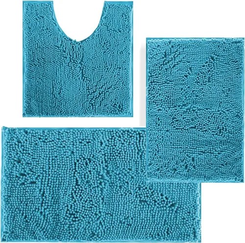 Miniatura 30 de Juego de alfombras de baño de 3 piezas, tapetes de baño para baño antideslizantes, alfombras de baño de felpilla gruesa, suaves y absorbentes, juego