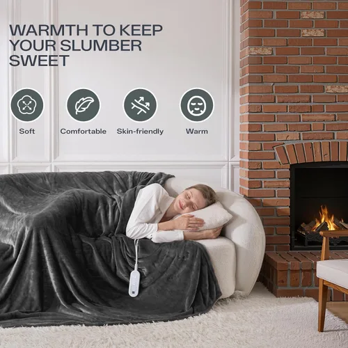 Miniatura 3 de Manta Térmica Eléctrica Tamaño Full 72''x84'', Manta Térmica de Franela de Doble Capa con Apagado Automático de 10 Horas y 8 Ajustes de Calor, Manta