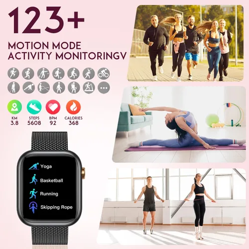 Miniatura 4 de Smartwatch - Reloj inteligente para mujer, reloj inteligente negro para mujer, responder llamadas Bluetooth, teléfonos Android, compatible