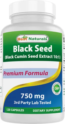 Best Naturals Semilla negra (extracto de semilla de comino negro 10:1) 750 mg por porción - 120 cápsulas