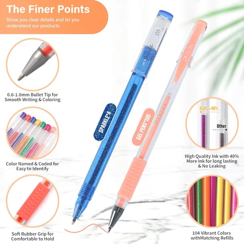 Miniatura 2 de Paquete de 202 bolígrafos de gel para libros de colorear para adultos, 104 bolígrafos de artista que incluyen 100 bolígrafos de colores, 4 104 Gel