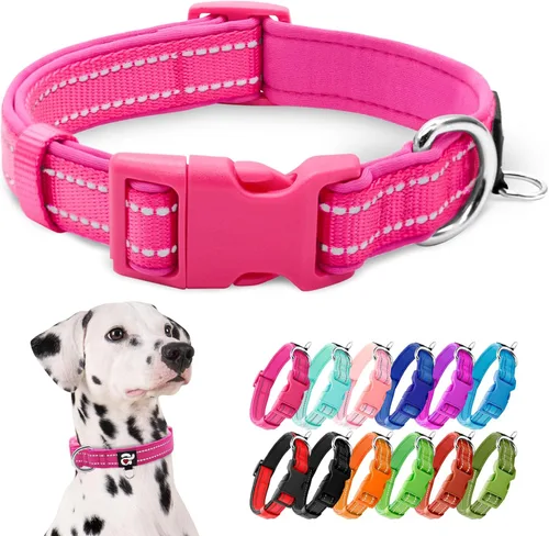 Miniatura 34 de azuza Collar reflectante para perro, de neopreno suave acolchado con anillo para etiqueta de identificación, ajustable para perros pequeños, azul