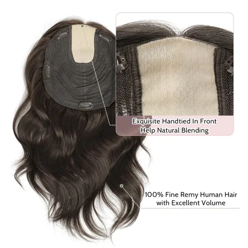Miniatura 5 de PANEWAY Toppers para el cabello para mujer, cabello humano real, Remy con base de seda, base grande de 14 pulgadas, atado a mano, pieza gruesa