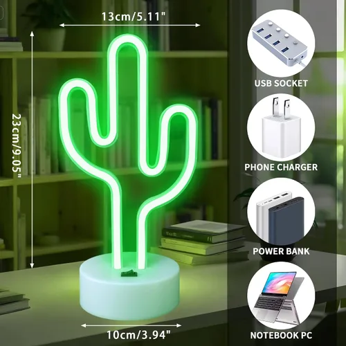 Miniatura 4 de Luces de neón de cactus verdes con base de soporte, letreros de neón de cactus para dormitorio, mesa, bar, cumpleaños, decoración de Navidad, verano