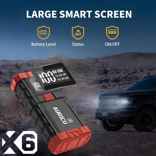 Miniatura 6 de X6 1600A Jump Starter Paquete de refuerzo de batería de litio de 12 V, caja de salto portátil, banco de energía y cables de puente para motores