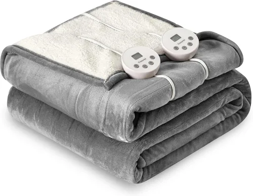 Miniatura 23 de Manta eléctrica térmica de 50"x60", manta de franela suave y sherpa reversible con 10 ajustes de calor, 12 configuraciones de temporizador y apagado