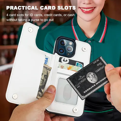 Miniatura 14 de ONETOP Funda tipo cartera para iPhone 13 Pro Max con soporte para tarjetas, anillo de rotación de 360°, función atril, bloqueo RFID, piel sintética