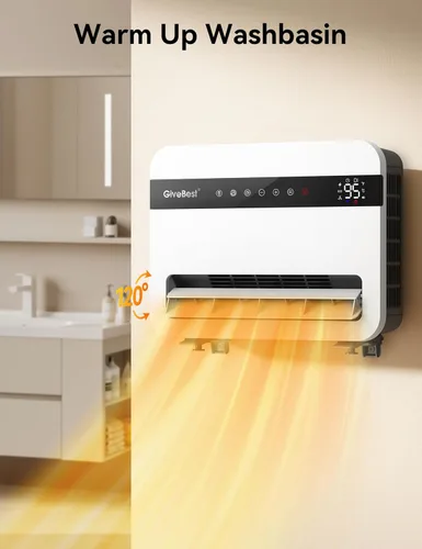 Miniatura 8 de Givebest - Calentador de pared para uso en interiores, calentador eléctrico de 1500 W, oscilación vertical de 120°, compatible con Alexa, termostato