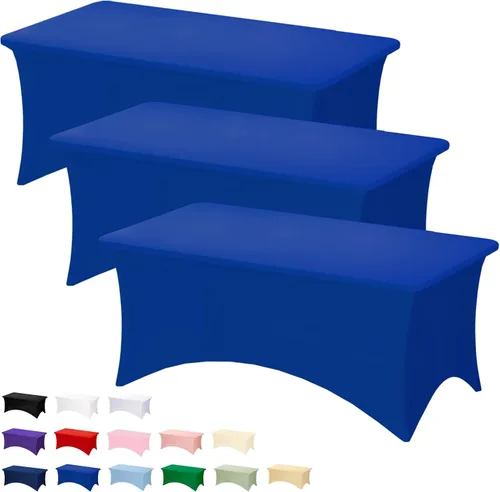 Miniatura 81 de Fixwal Paquete de 3 Manteles Negros para Mesas Rectangulares de 6 Pies, Manteles Rectangulares Elásticos de Spandex Ajustables de 6 Pies