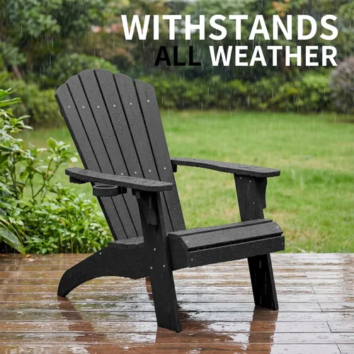 Miniatura 4 de Psilvam Silla Adirondack, silla para hoguera de madera de polietileno de gran tamaño con soporte para tazas, sillas de patio de soporte de 350 Blanco