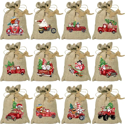 Miniatura 10 de BORAMDO Bolsas de Envolver Regalos de Arpillera de Navidad con Cordones 24 Piezas, Bolsas de Dulces de Lino a Cuadros Buffalo de Navidad
