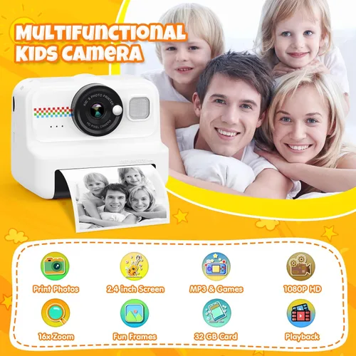 Miniatura 2 de Cámara de Impresión Instantánea HiMont para Niños, Cámara Digital HD 1080P para Niños con 3 Rollos de Papel de Impresión y Tarjeta de 32GB, Juguetes
