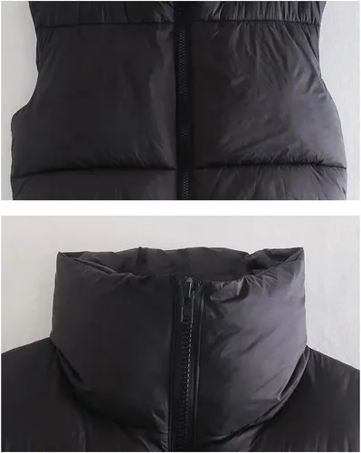 Miniatura 7 de HOULENGS Chaleco acolchado para mujer, ligero, sin mangas, cálido, para invierno, con cuello alto