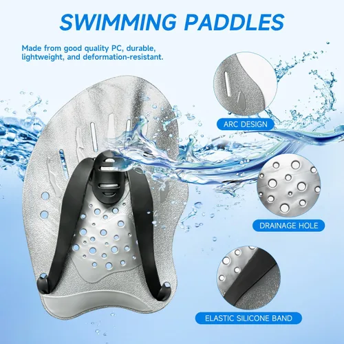 Miniatura 5 de Raquetas de natación de contorno de mano, paletas de entrenamiento de natación con correas ajustables, paletas de mano de natación para mujeres