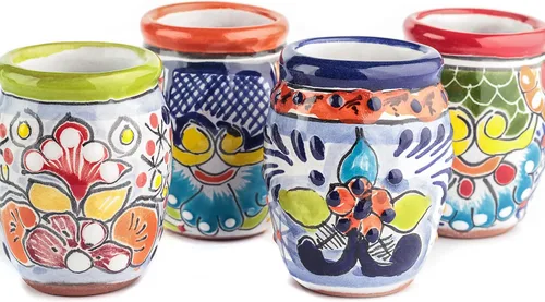 Miniatura 10 de Vasos de chupito Talavera en forma de barril: juego de 4 caballitos de cerámica floral pintados a mano, 2 oz, auténtica cerámica mexicana