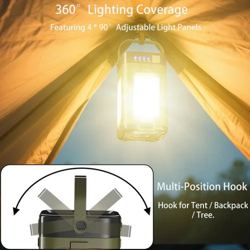 Miniatura 2 de Linterna solar LED para camping, portátil, IPX4, impermeable, recargable, con carga solar de 2000 mAh e indicador de potencia LED, linterna con 6