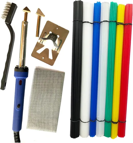 Kit de soldadura de reparación de plástico, con hierro de 80 W, 90 varillas de plástico, 1 cepillo de metal, 1 soporte de metal, malla de refuerzo,
